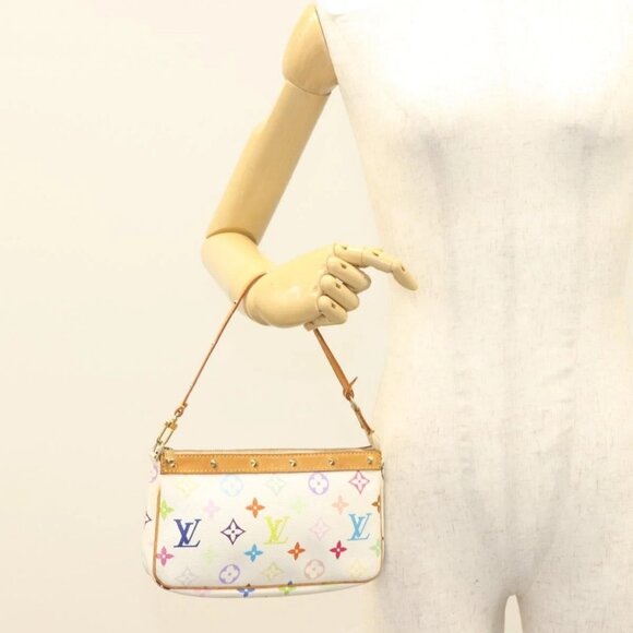 LOUIS VUITTON Multicolor Pochette Accessoires Pouch White M92649 LV Auth 128470V - Picture 1 of 16